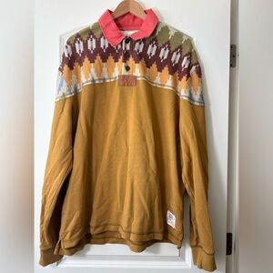 Bdg Patterned Yoke Mustard Rugby Shirt with Coral Collar